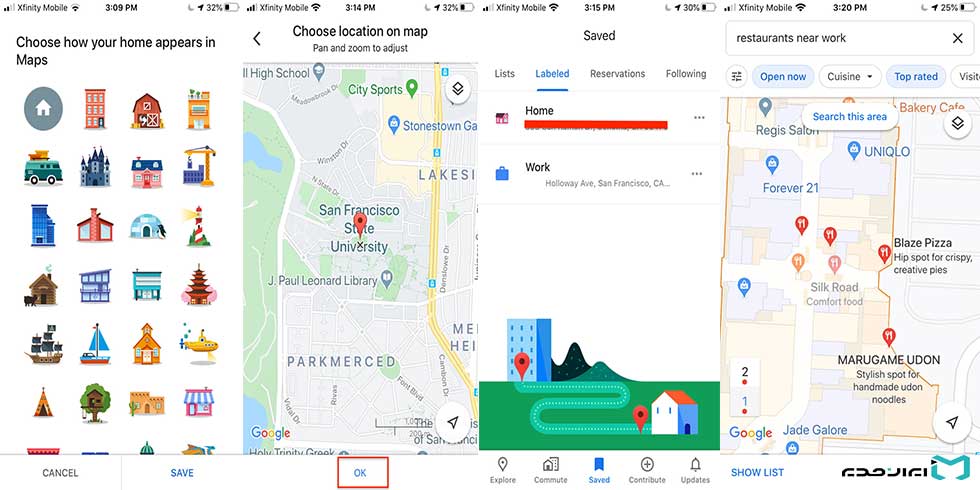 نحوه ذخیره کردن آدرس خانه و محل کار در گوگل مپ