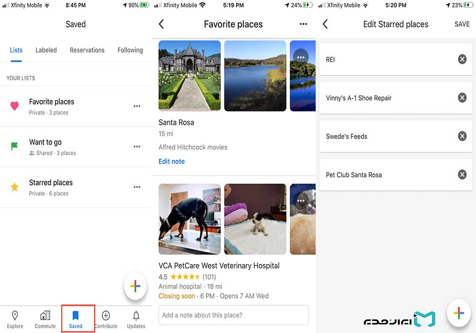 نحوه استفاده از برگه ذخیره‌شده نقشه گوگل مپ