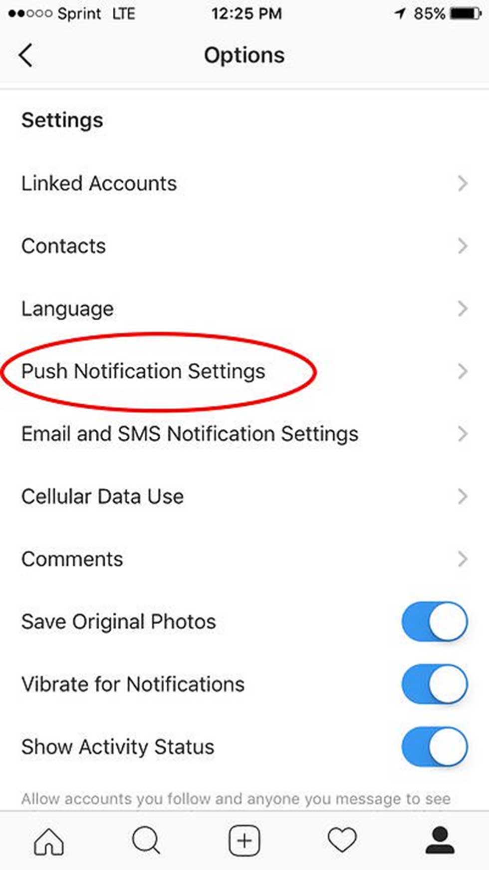 آموزش اینستاگرام و Push Notification Settings