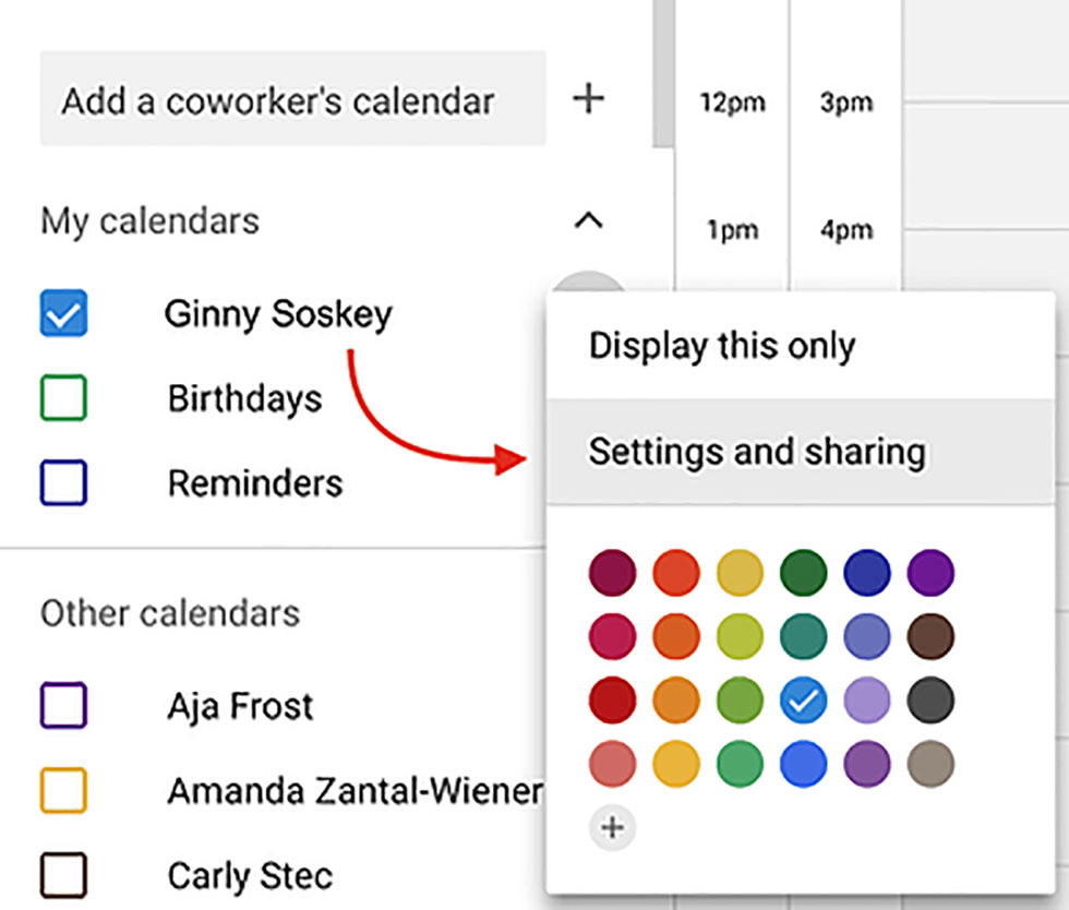 تقویم گوگل و اشتراک گذاری آن