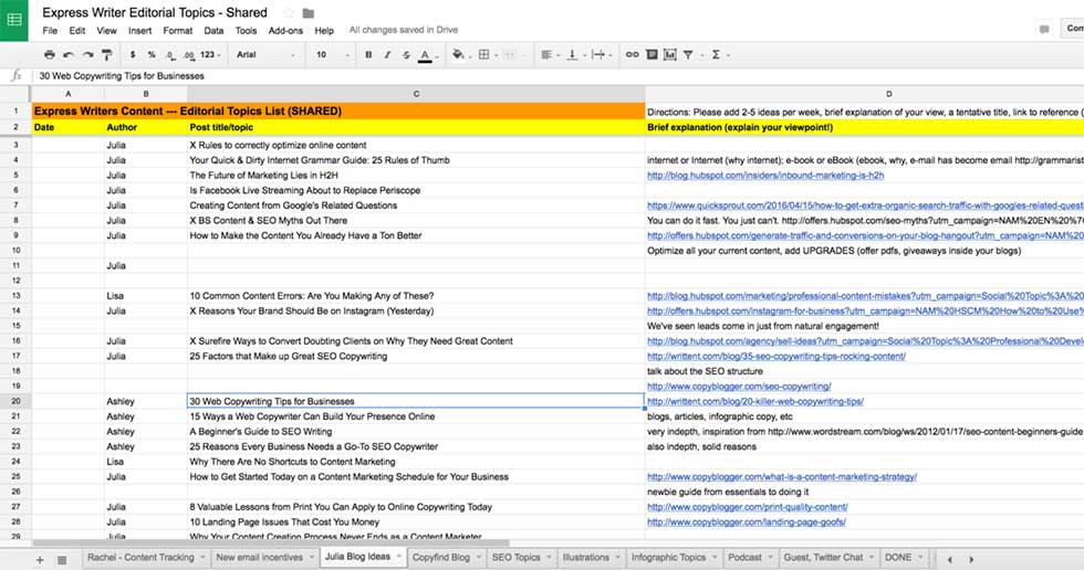 ابزارهای بازاریابی محتوا : Google Docs / Sheets
